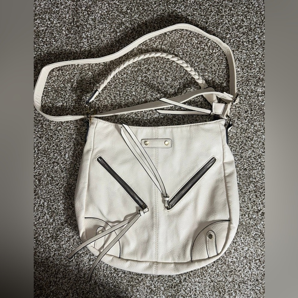 Mix No. 6 Cream Shoulder Bag with Zipper Accents